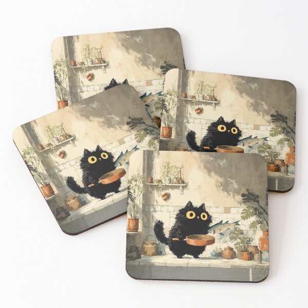 Item preview, Black Cat Holding Fish in Kitchen designed and sold by Erika Kaisersot.