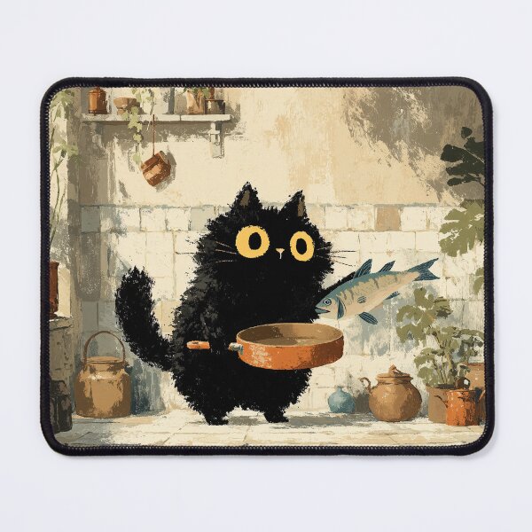 Item preview, Black Cat Holding Fish in Kitchen designed and sold by Erika Kaisersot.