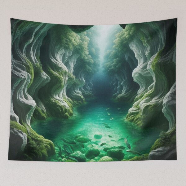 Item preview, Emerald Tunnel Cave | Glowing River Portal Fantasy Wall Art designed and sold by IRON SIREN.