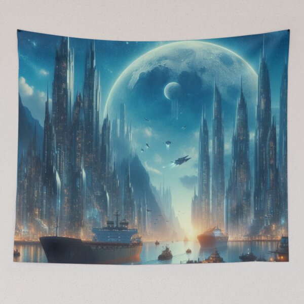 Item preview, Lunar City Harbor | Futuristic Sci Fi Metropolis Wall Art designed and sold by IRON SIREN.