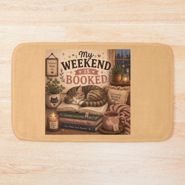 Item preview, My Weekend Is Booked – Cute Cat Book Lover Design designed and sold by MotylekAnia.