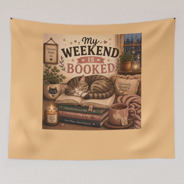 Item preview, My Weekend Is Booked – Cute Cat Book Lover Design designed and sold by MotylekAnia.