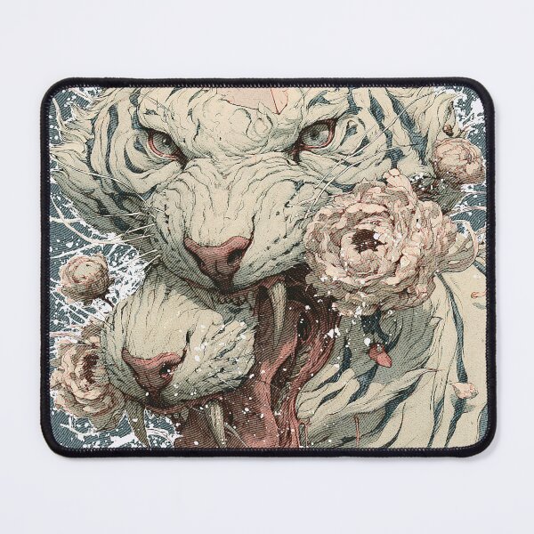 Item preview, Mystical White Tiger Floral Illustration | Surreal Eyeball Pyramid Art designed and sold by Qim X Fantasy.