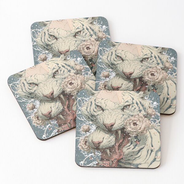 Item preview, Mystical White Tiger Floral Illustration | Surreal Eyeball Pyramid Art designed and sold by Qim X Fantasy.
