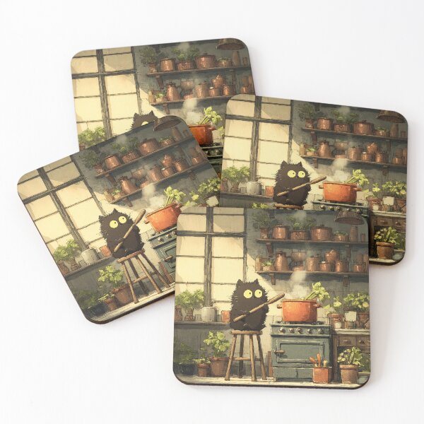 Item preview, Black Cat Cooking Soup on Stove designed and sold by Erika Kaisersot.