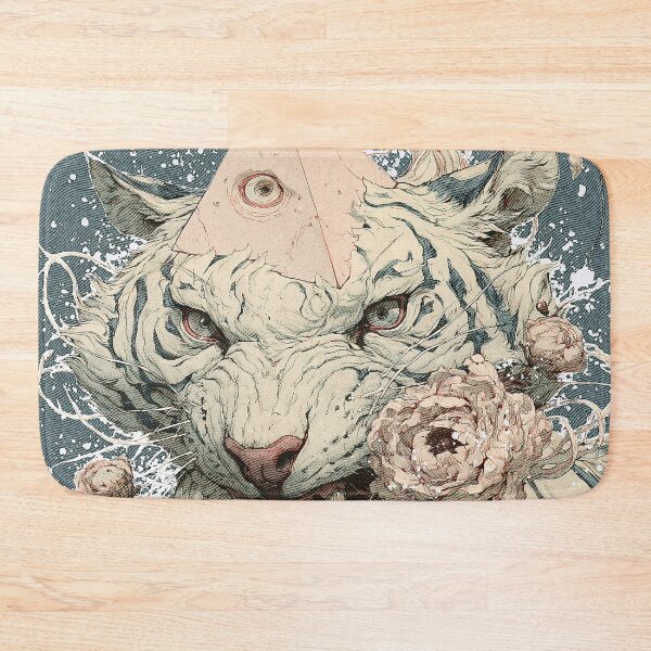 Item preview, Mystical White Tiger Floral Illustration | Surreal Eyeball Pyramid Art designed and sold by Qim X Fantasy.