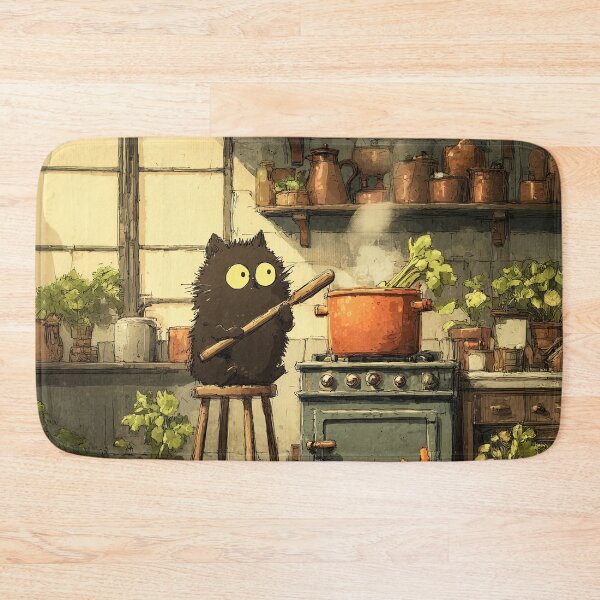 Item preview, Black Cat Cooking Soup on Stove designed and sold by Erika Kaisersot.