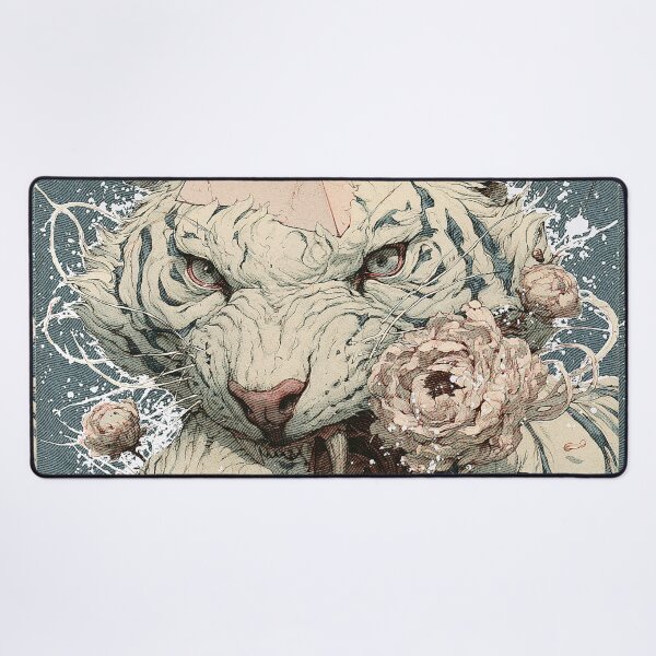 Item preview, Mystical White Tiger Floral Illustration | Surreal Eyeball Pyramid Art designed and sold by Qim X Fantasy.