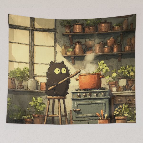 Item preview, Black Cat Cooking Soup on Stove designed and sold by Erika Kaisersot.