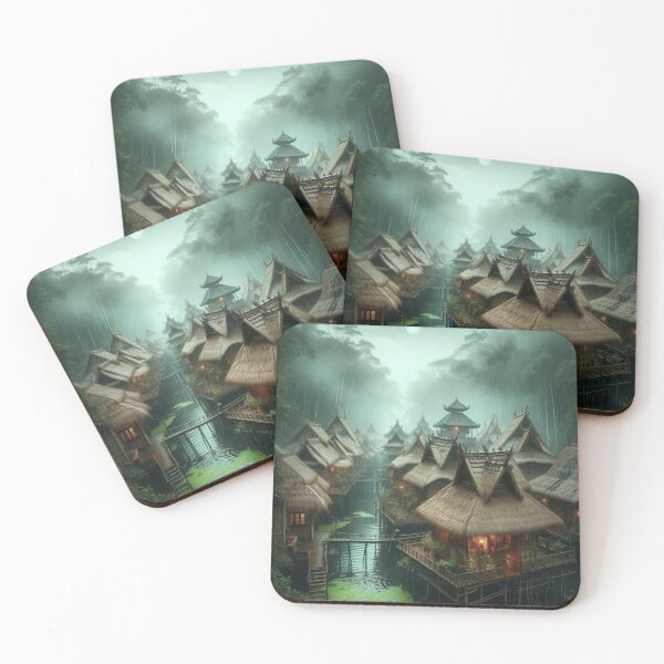 Item preview, Mist Village Stilt Houses | Rainforest Eco Lodge Wall Art | Liminal Space designed and sold by IRON SIREN.