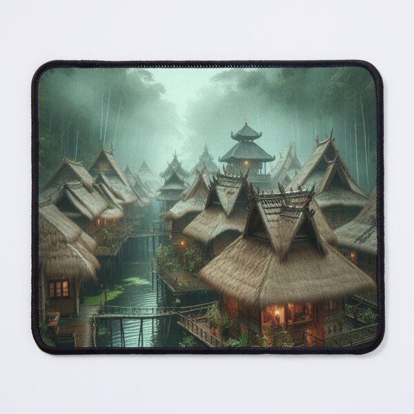 Item preview, Mist Village Stilt Houses | Rainforest Eco Lodge Wall Art | Liminal Space designed and sold by IRON SIREN.