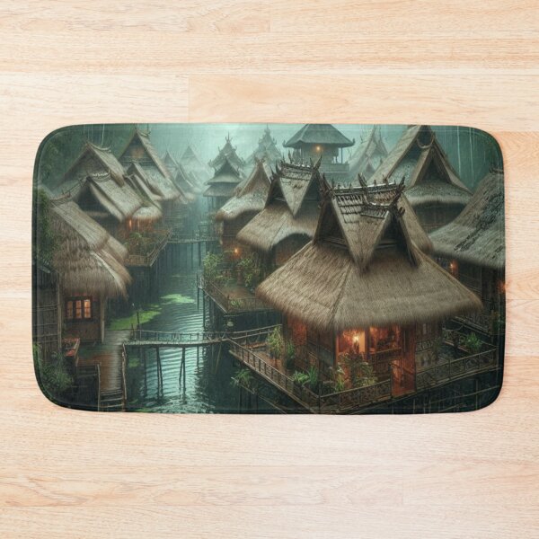 Item preview, Mist Village Stilt Houses | Rainforest Eco Lodge Wall Art | Liminal Space designed and sold by IRON SIREN.