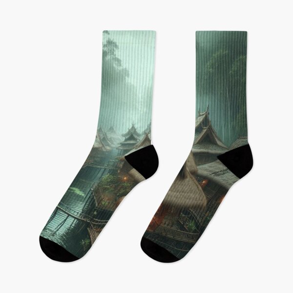 Item preview, Mist Village Stilt Houses | Rainforest Eco Lodge Wall Art | Liminal Space designed and sold by IRON SIREN.