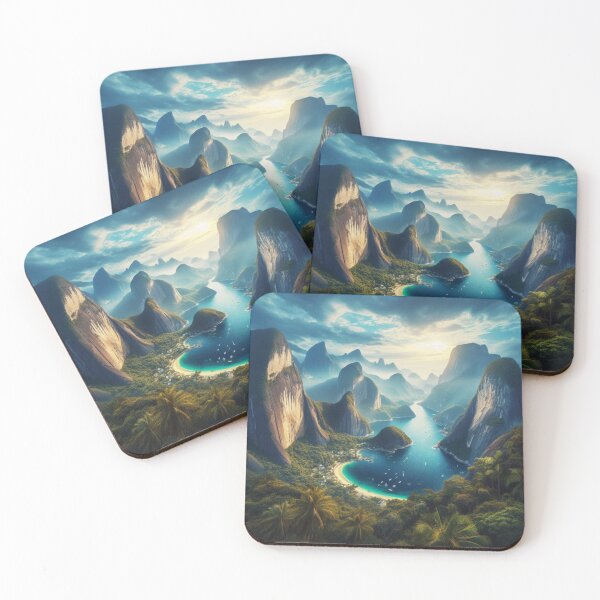Item preview, Tropical Bay Mountain Paradise | Hidden Beach Eco Resort | Liminal Landscape Art designed and sold by IRON SIREN.