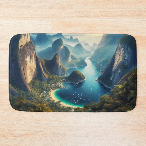 Item preview, Tropical Bay Mountain Paradise | Hidden Beach Eco Resort | Liminal Landscape Art designed and sold by IRON SIREN.