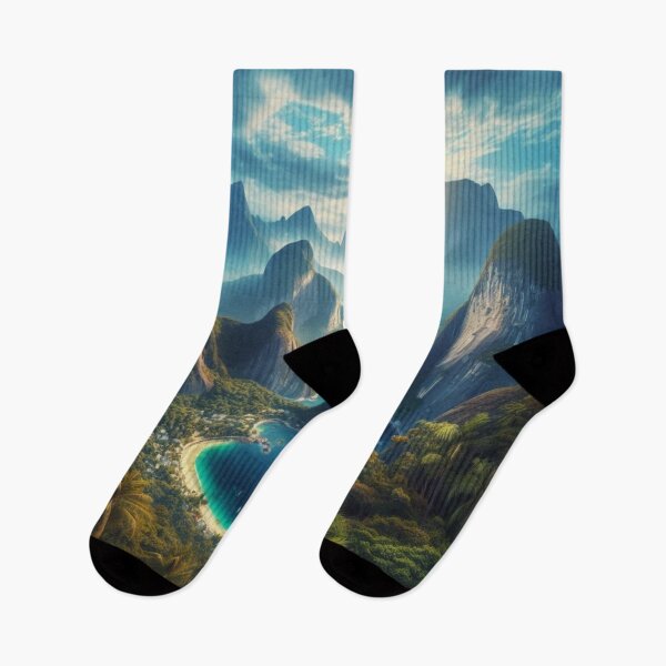 Item preview, Tropical Bay Mountain Paradise | Hidden Beach Eco Resort | Liminal Landscape Art designed and sold by IRON SIREN.