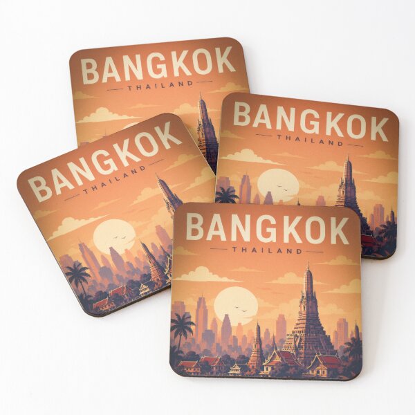 Item preview, Bangkok Thailand Sunset Skyline | Wat Arun Riverside Travel Illustration designed and sold by CosmicAnomaly.