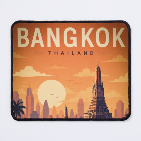 Item preview, Bangkok Thailand Sunset Skyline | Wat Arun Riverside Travel Illustration designed and sold by CosmicAnomaly.