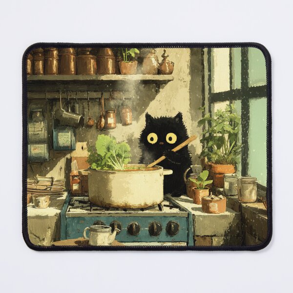 Item preview, Black Cat Stirring Soup in Cozy Kitchen designed and sold by Erika Kaisersot.