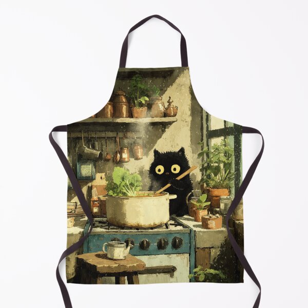Item preview, Black Cat Stirring Soup in Cozy Kitchen designed and sold by Erika Kaisersot.