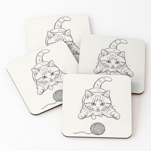 Item preview, Cat Pouncing on Yarn Ball - Black Line Art designed and sold by sxtfejvseyn.