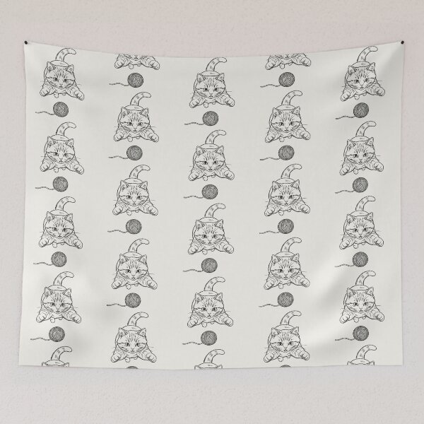 Item preview, Cat Pouncing on Yarn Ball - Black Line Art designed and sold by sxtfejvseyn.