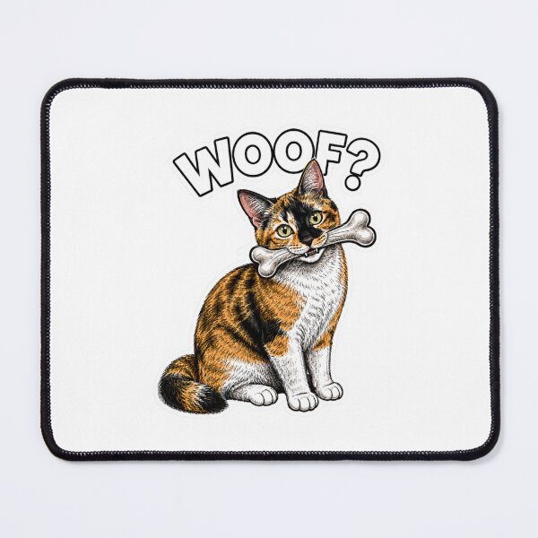 Item preview, Woof? Funny Calico Cat With Dog Bone designed and sold by PierniksWorld.