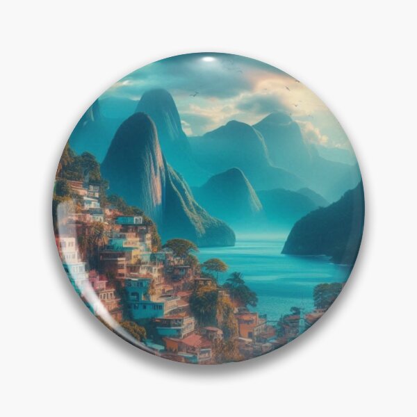 Item preview, Colorful Hillside Village | Tropical Mountain Bay | Brazil Travel Art designed and sold by IRON SIREN.