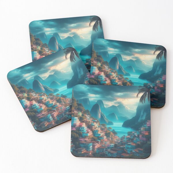 Item preview, Colorful Hillside Village | Tropical Mountain Bay | Brazil Travel Art designed and sold by IRON SIREN.