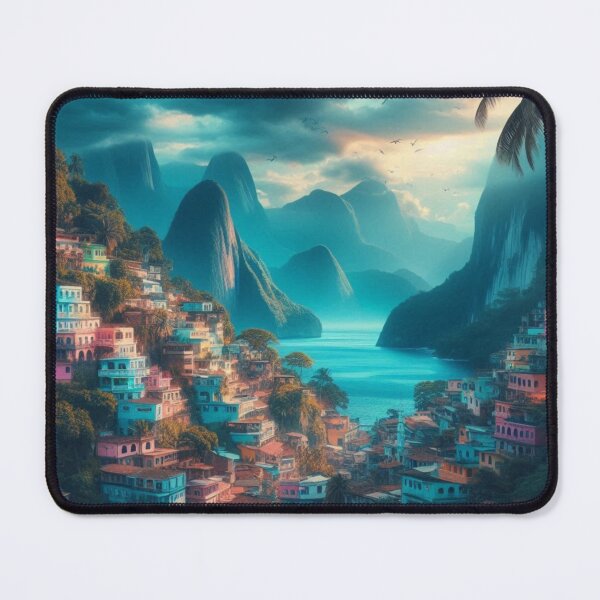 Item preview, Colorful Hillside Village | Tropical Mountain Bay | Brazil Travel Art designed and sold by IRON SIREN.
