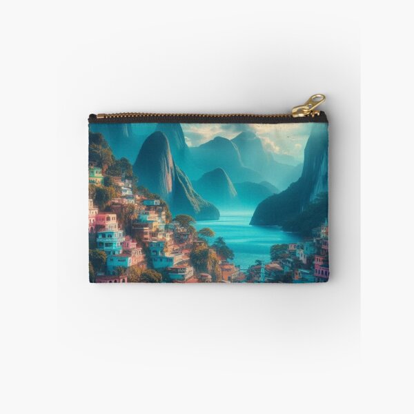 Item preview, Colorful Hillside Village | Tropical Mountain Bay | Brazil Travel Art designed and sold by IRON SIREN.