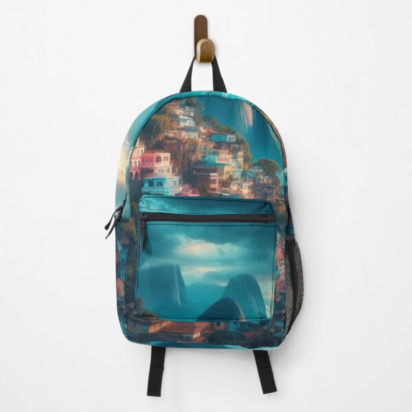 Item preview, Colorful Hillside Village | Tropical Mountain Bay | Brazil Travel Art designed and sold by IRON SIREN.