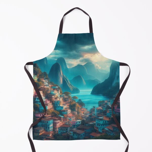 Item preview, Colorful Hillside Village | Tropical Mountain Bay | Brazil Travel Art designed and sold by IRON SIREN.