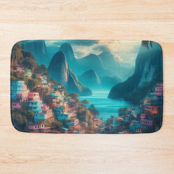 Item preview, Colorful Hillside Village | Tropical Mountain Bay | Brazil Travel Art designed and sold by IRON SIREN.