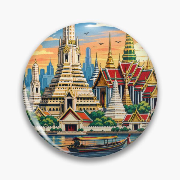 Item preview, Bangkok Thailand Temple District | Riverside Heritage Travel Illustration designed and sold by CosmicAnomaly.