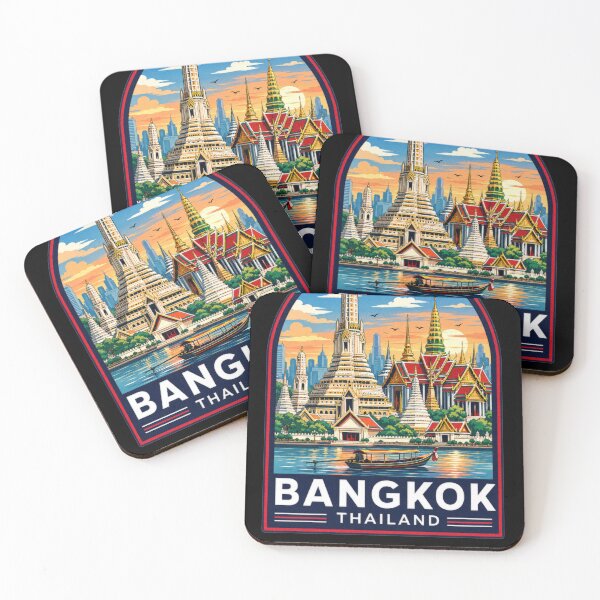 Item preview, Bangkok Thailand Temple District | Riverside Heritage Travel Illustration designed and sold by CosmicAnomaly.