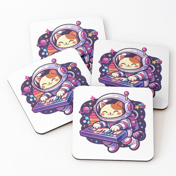 Item preview, ⁠Cool Synthwave Astronaut Cat Playing Synthesizer Sticker designed and sold by MIROUZ2000.