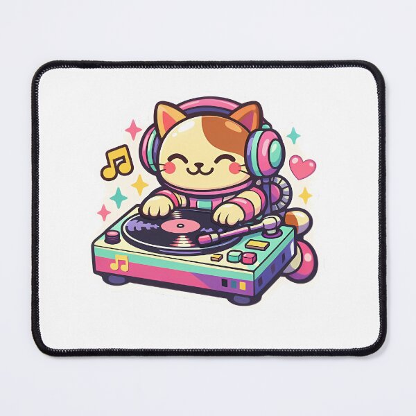 Item preview, Cute Retro Vinyl Record Turntable DJ Cat Sticker designed and sold by MIROUZ2000.