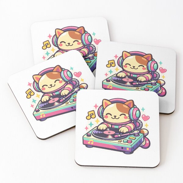 Item preview, ⁠Cute Retro Vinyl Record Turntable DJ Cat Sticker designed and sold by MIROUZ2000.
