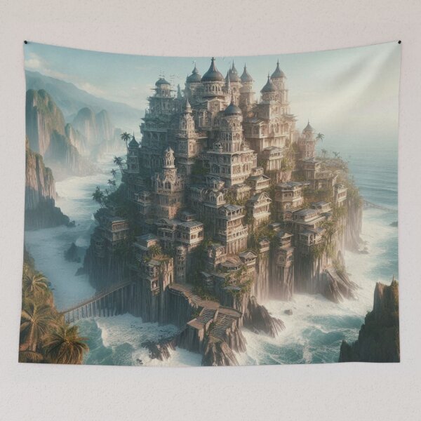 Item preview, Ancient Cliffside Castle | Fantasy Ocean Citadel | Lost World Architecture designed and sold by IRON SIREN.