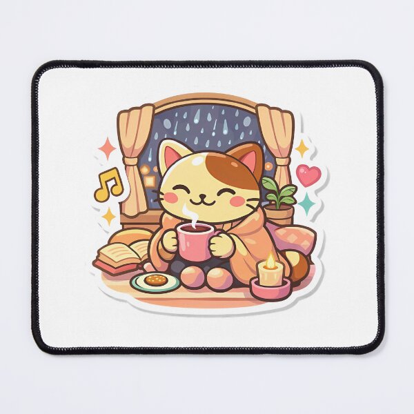 Item preview, ⁠Cozy Rainy Day Lofi Cat Drinking Tea Sticker⁠ designed and sold by MIROUZ2000.