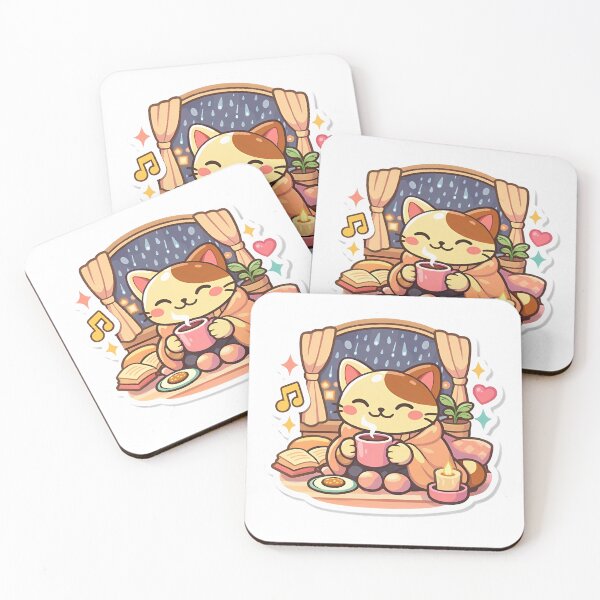 Item preview, ⁠Cozy Rainy Day Lofi Cat Drinking Tea Sticker⁠ designed and sold by MIROUZ2000.