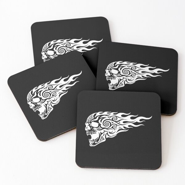 Item preview, Stealth Blackout Tribal Flaming Skull Art - White designed and sold by Skulls & Calaveras.