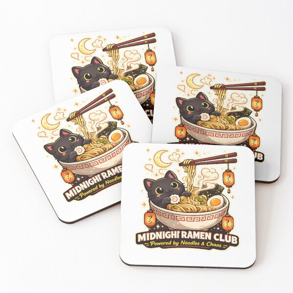 Item preview, Midnight Ramen Club Powered by Noodles and Chaos Cute Black Cat Ramen Bowl Sticker T Shirt designed and sold by Akter-sikder.