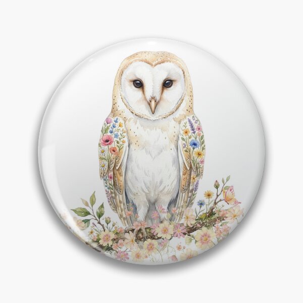 Item preview, Watercolor owl with summer wildflowers on its wings and branch. designed and sold by VibranPalette.