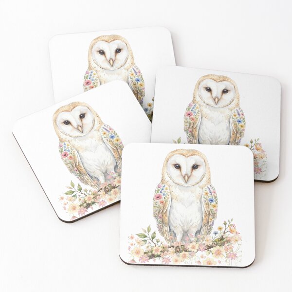 Item preview, Watercolor owl with summer wildflowers on its wings and branch. designed and sold by VibranPalette.