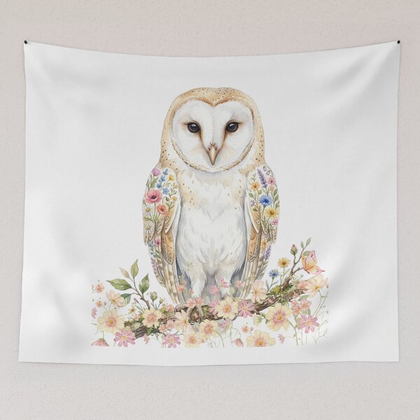 Item preview, Watercolor owl with summer wildflowers on its wings and branch. designed and sold by VibranPalette.
