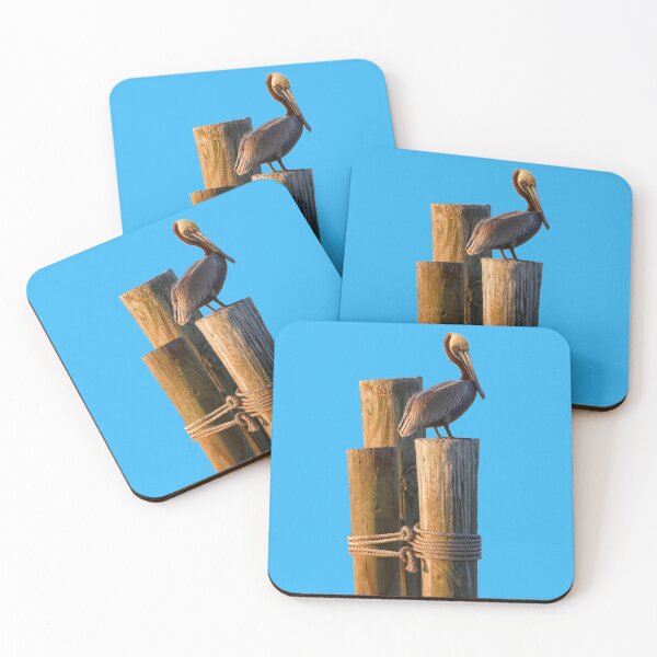Item preview, Pelican on Pier Posts – Coastal Dockside Wildlife Art designed and sold by shorethings.