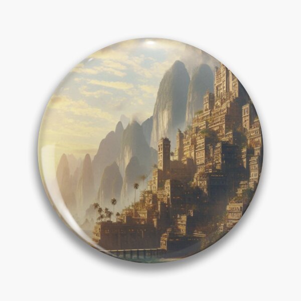 Item preview, Golden Hour Coastal City | Ancient Cliffside Citadel | Tropical Sunset Architecture designed and sold by IRON SIREN.