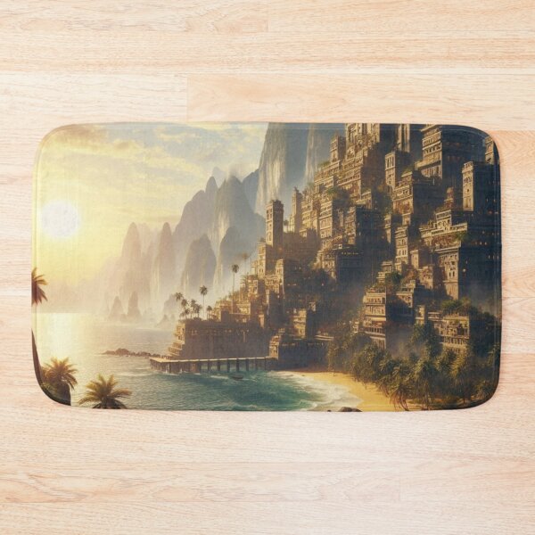 Item preview, Golden Hour Coastal City | Ancient Cliffside Citadel | Tropical Sunset Architecture designed and sold by IRON SIREN.